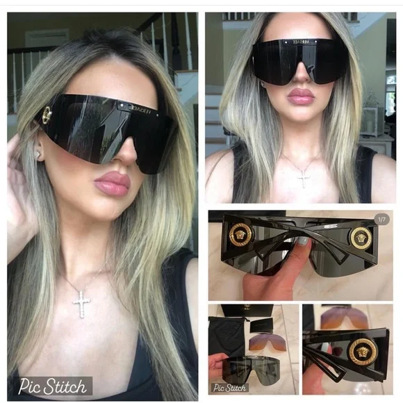? NEW VESACE WOMEN\'S BLACK SHIELD SUNGLASSES Versace VE 4461 GB1/87 Black Plastic Shield Sunglasses Grey  main image 3